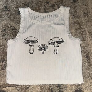 SHEIN White Tank Top with Mushroom Design